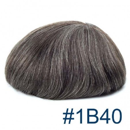 Men’s Wig - Toupee, Full Swiss Lace Base, Color #1B40 (Off Black with 40% Grey Hair), Made With Remy Indian Human Hair