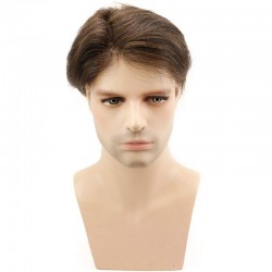Men’s Wig - Toupee, Full Swiss Lace Base, Color #4 (Dark Brown), Made With Remy Indian Human Hair