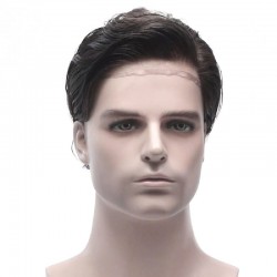 Men's Wig - Toupee, Super Fine Welded Mono Base, Color #1B (Off Black), Made With Remy Indian Human Hair