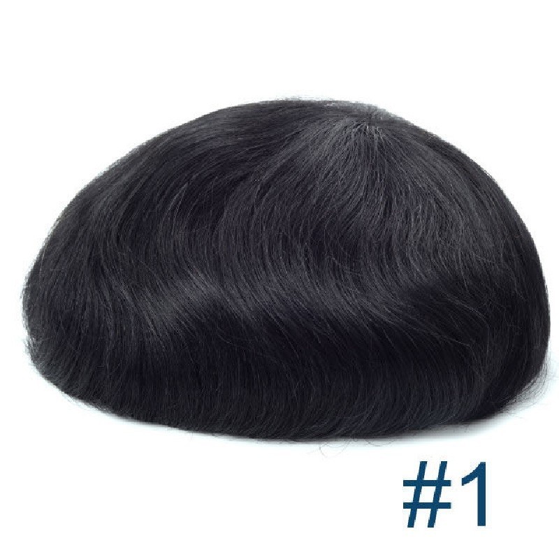 Men's Wig - Toupee, French Lace Base with Poly all around, Color #1 (Jet Black), Made With Remy Indian Human Hair