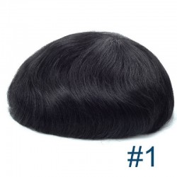 Men's Wig - Toupee, Fine Mono with Skin and French Lace Front Base, Color #1 (Jet Black), Made With Remy Indian Human Hair