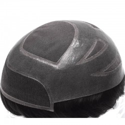 Men's Wig - Toupee, Fine Mono with Skin and French Lace Front Base, Color #1 (Jet Black), Made With Remy Indian Human Hair