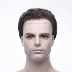 Men's Wig - Toupee, French Lace Base with Poly all around, Color #1B (Off Black), Made With Remy Indian Human Hair