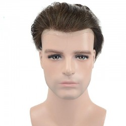 Men's Wig - Toupee, French Lace Base with Poly all around, Color #2 (Darkest Brown), Made With Remy Indian Human Hair