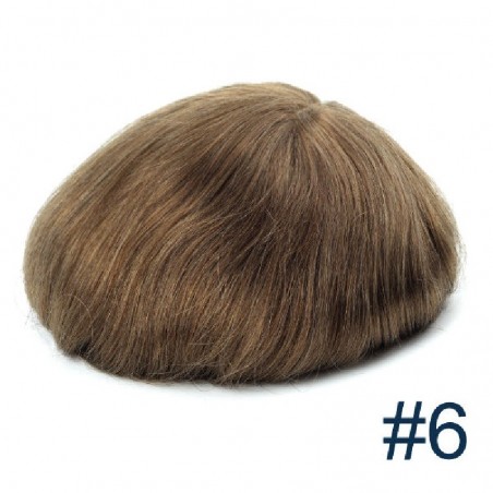 Men's Wig - Toupee, French Lace Base with Poly all around, Color #6 (Medium Brown), Made With Remy Indian Human Hair