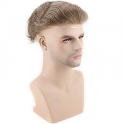 Men's Wig - Toupee, French Lace Base with Poly all around, Color #6 (Medium Brown), Made With Remy Indian Human Hair