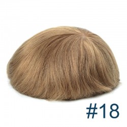 Men's Wig - Toupee, French Lace Base with Poly all around, Color #18 (Dark Blonde), Made With Remy Indian Human Hair