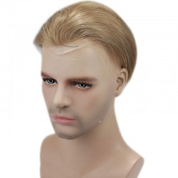 Men's Wig - Toupee, French Lace Base with Poly all around, Color #18 (Dark Blonde), Made With Remy Indian Human Hair