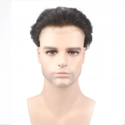 Men's Wig - Toupee, Fine Mono with Skin and French Lace Front Base, Color #1 (Jet Black), Made With Remy Indian Human Hair