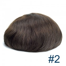 Men's Wig - Toupee, Fine Mono with Skin and French Lace front Base, Colour #2 (Darkest Brown), Made With Remy Indian Human Hair
