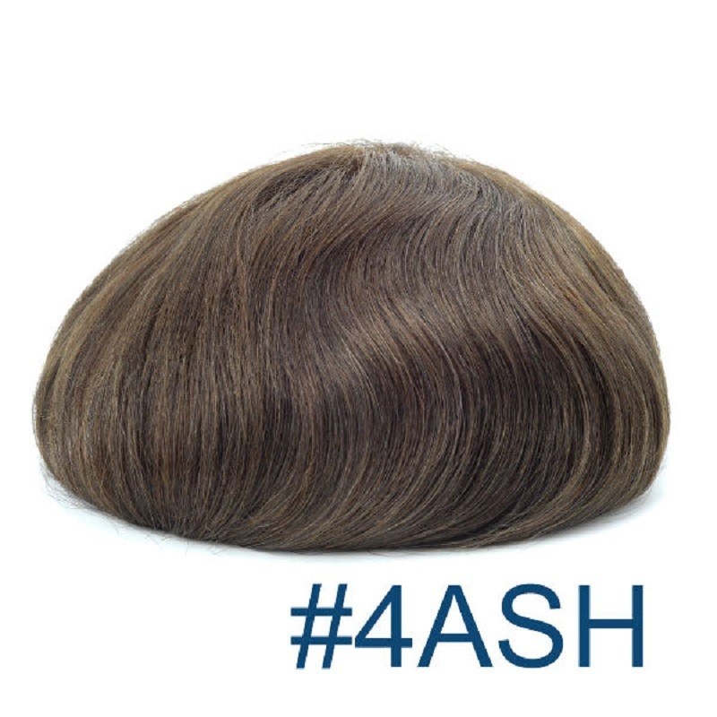 Men's Wig-Toupee, Fine Mono with Skin and French Lace Front Base, Color #4ASH (Dark Brown with Ash Tone), Made With Indian Hair