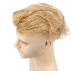 Men's Wig - Toupee, Fine Mono with Skin and French Lace front Base, Color #22 (Light Blonde), Made With Remy Indian Human Hair
