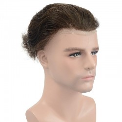 Men's Wig - Toupee, Super Thin Skin 0.08mm with French Lace Front Base, Color #2 (Darkest Brown), Made With Remy Indian Hair