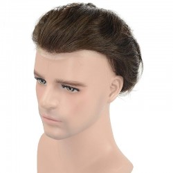 Men's Wig - Toupee, Super Thin Skin 0.08mm with French Lace Front Base, Color #2 (Darkest Brown), Made With Remy Indian Hair