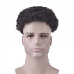 Men’s Wig - Toupee, Afro Curl, French Lace Base with Thin clear PU, Color #1A (Black), Made With Remy Indian Human Hair