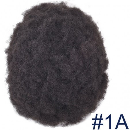 Men’s Wig - Toupee, Afro Curl, Fine Mono with NPU and Lace Front Base, Color #1A (Black), Made With Remy Indian Hair