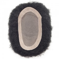 Men’s Wig - Toupee, Afro Curl, Fine Mono with NPU and Lace Front Base, Color #1A (Black), Made With Remy Indian Hair