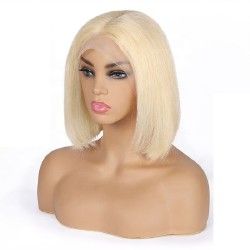Full Lace Wig, Short Length, 10", Bob Cut, Color #613 (Platinum Blonde), Made With Remy Indian Human Hair