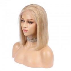 Full Lace Wig, Short Length, 10", Bob Cut, Color #18 (Light Ash Blonde), Made With Remy Indian Human Hair