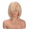 Lace Front Wig, Short Length, 8", Bob Cut With Fringe, Color #22 (Light Pale Blonde), Made With Remy Indian Human Hair
