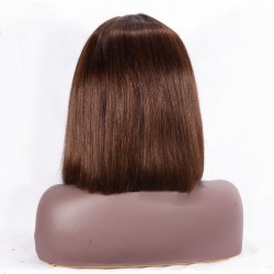Lace Front Wig, Short Length, 10", Bob Cut, Color #4 (Dark Brown), Made With Remy Indian Human Hair