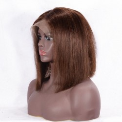 Lace Front Wig, Short Length, 10", Bob Cut, Color #4 (Dark Brown), Made With Remy Indian Human Hair