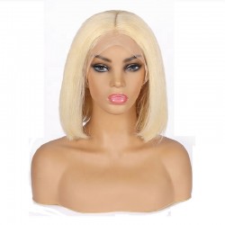 Lace Front Wig, Short Length, 10", Bob Cut, Color #613 (Platinum Blonde), Made With Remy Indian Human Hair