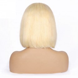 Lace Front Wig, Short Length, 10", Bob Cut, Color #613 (Platinum Blonde), Made With Remy Indian Human Hair