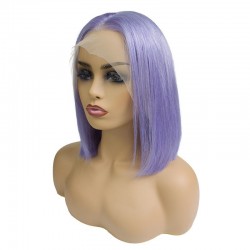 Lace Front Wig, Short Length, 10", Bob Cut, Color Purple, Made With Remy Indian Human Hair