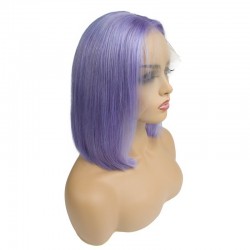 Lace Front Wig, Short Length, 10", Bob Cut, Color Purple, Made With Remy Indian Human Hair