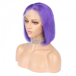 Lace Front Wig, Short Length, 10", Bob Cut, Color Purple Iris, Made With Remy Indian Human Hair