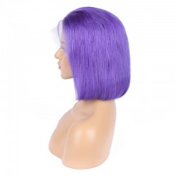Lace Front Wig, Short Length, 10", Bob Cut, Color Purple Iris, Made With Remy Indian Human Hair