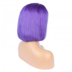 Lace Front Wig, Short Length, 10", Bob Cut, Color Purple Iris, Made With Remy Indian Human Hair