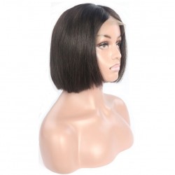Full Lace Wig, Short Length, 8", Bob Cut, Color #1B (Off Black), Made With Remy Indian Human Hair