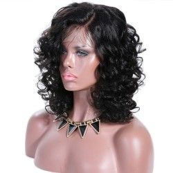 Lace Front Wig, Medium Length, Curly, Color #1 (Jet Black), Made With Remy Indian Human Hair