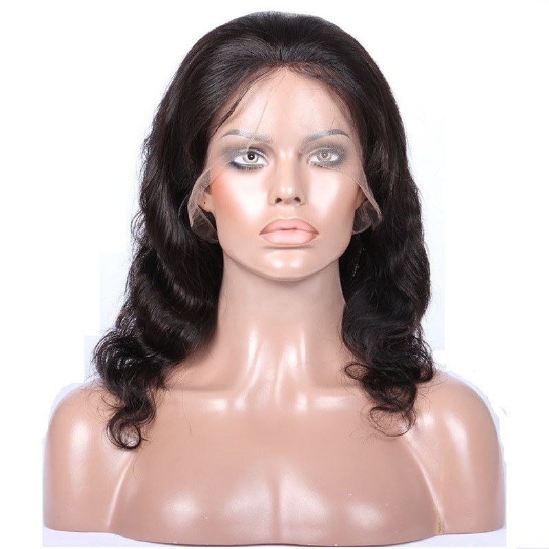Lace Front Wig, Medium Length, Body Wave, Color #1 (Jet Black), Made With Remy Indian Human Hair