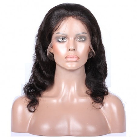 Lace Front Wig, Medium Length, Body Wave, Color #1 (Jet Black), Made With Remy Indian Human Hair