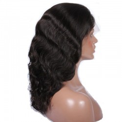 Lace Front Wig, Medium Length, Body Wave, Color #1 (Jet Black), Made With Remy Indian Human Hair