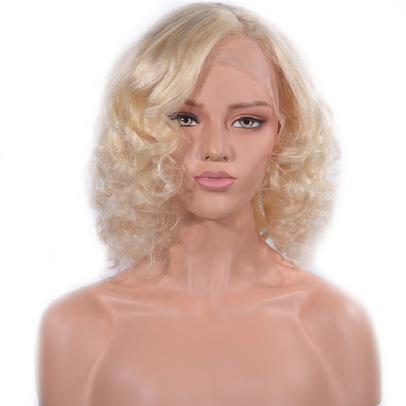 Lace Front Wig, Medium Length, Loose Wavy, Color 613 (Platinum Blonde), Made With Remy Indian Human Hair