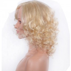 Lace Front Wig, Medium Length, Loose Wavy, Color #613 (Platinum Blonde), Made With Remy Indian Human Hair
