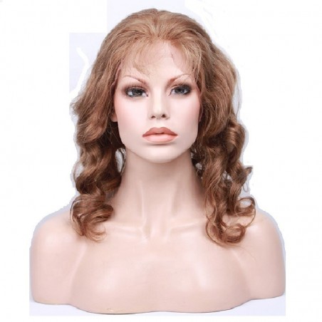 Lace Front Wig, Medium Length, Loose Wavy, Color #33 (Auburn), Made With Remy Indian Human Hair