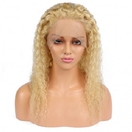 Lace Front Wig, Long Length, Curly, Color #613 (Platinum Blonde), Made With Remy Indian Human Hair