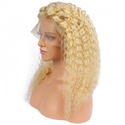 Lace Front Wig, Long Length, Curly, Color #613 (Platinum Blonde), Made With Remy Indian Human Hair