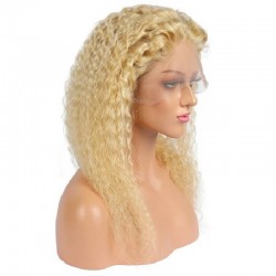 Lace Front Wig, Long Length, Curly, Color #613 (Platinum Blonde), Made With Remy Indian Human Hair