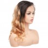Lace Front Wig, Long Length, Body Wave, Ombre Color #1B/27 ( Off Black / Honey Blonde), Made With Remy Indian Human Hair