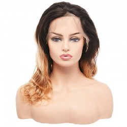 Lace Front Wig, Long Length, Body Wave, Ombre Color #1B/27 ( Off Black / Honey Blonde), Made With Remy Indian Human Hair