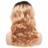 Lace Front Wig, Long Length, Body Wave, Ombre Color #1B/27 ( Off Black / Honey Blonde), Made With Remy Indian Human Hair