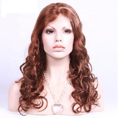 Lace Front Wig, Long Length, Loose Wavy, Mix Color #35/60 (Red Rust / Lightest Blonde), Made With Indian Human Hair