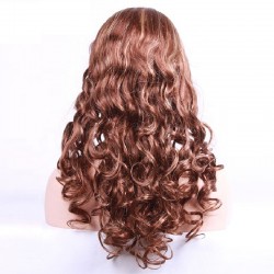 Lace Front Wig, Long Length, Loose Wavy, Mix Color #35/60 (Red Rust / Lightest Blonde), Made With Indian Human Hair