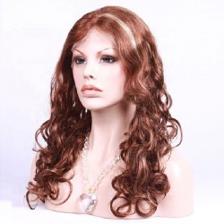 Lace Front Wig, Long Length, Loose Wavy, Mix Color #35/60 (Red Rust / Lightest Blonde), Made With Indian Human Hair